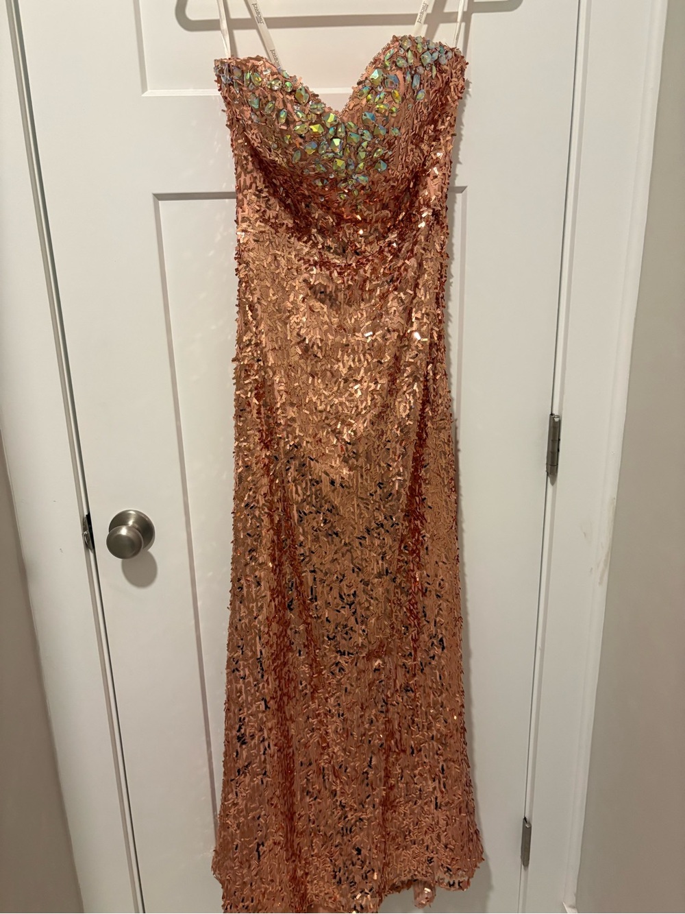 Tony Bowls Rose Gold Sequin Strapless Dress